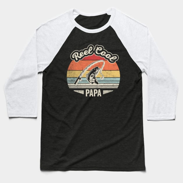 Retro Vintage Reel Cool Papa Funny Fishing Rod Gift For Fisherman Dad Grandpa Husband Baseball T-Shirt by SomeRays